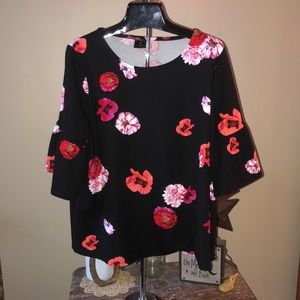 Worthington Woman Floral Top 2X Black NWOT!